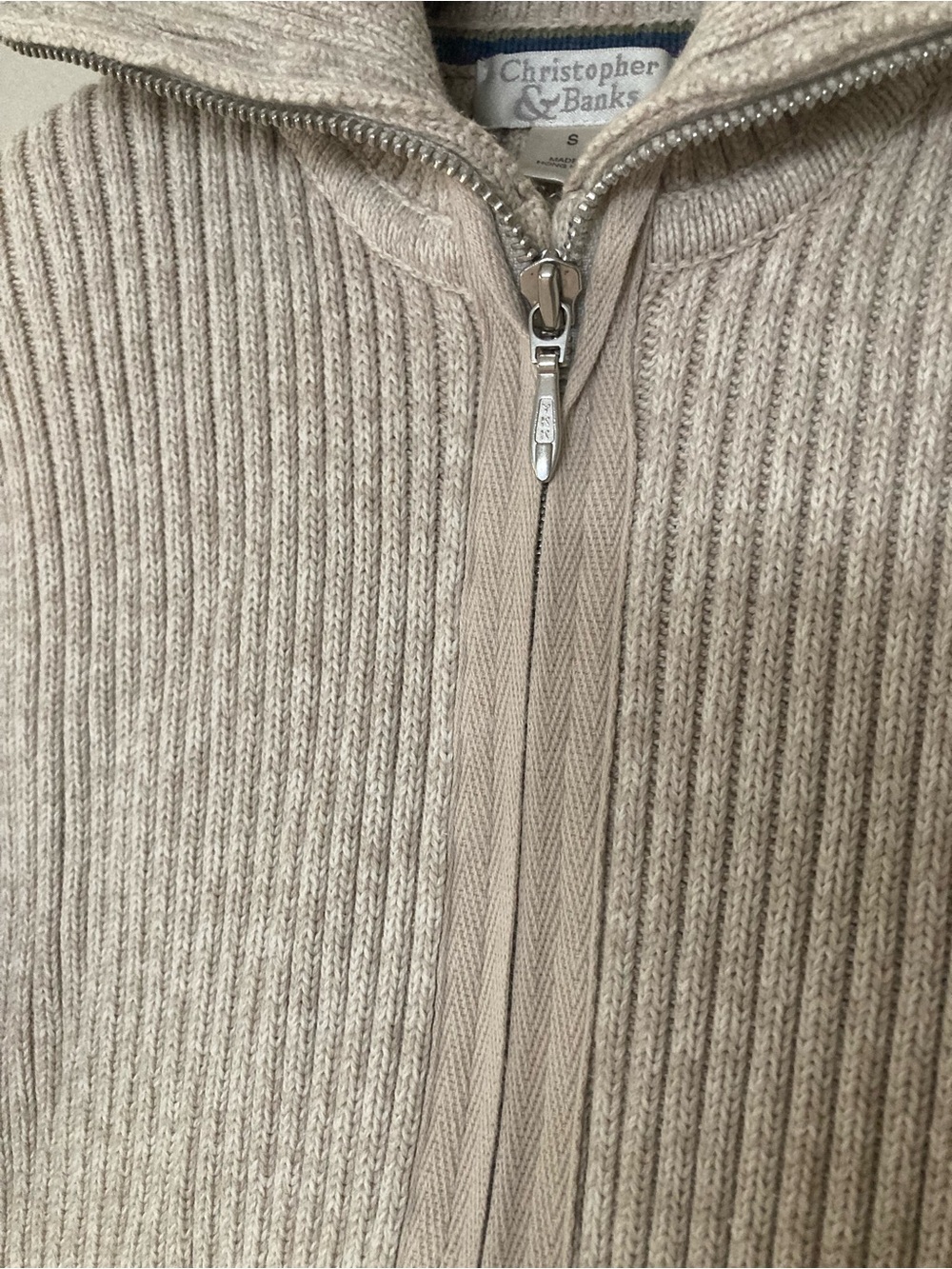 Christopher & Banks Cream 100% Cotton Ribbed Zip-Front Cardigan - Picture 4 of 5